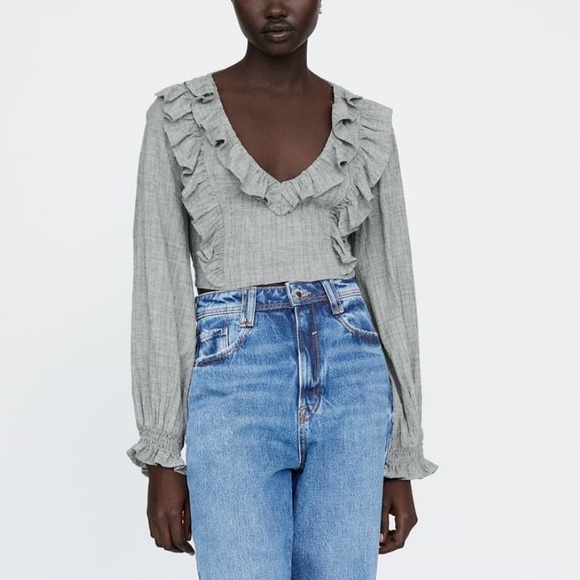 NWT Ruffled crop top small gray - Picture 5 of 6